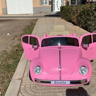 Coche Escarabajo Beetle retro 12V, rosa-pink, asiento con funda, control remoto 2.4ghz  INDA182-JE1818